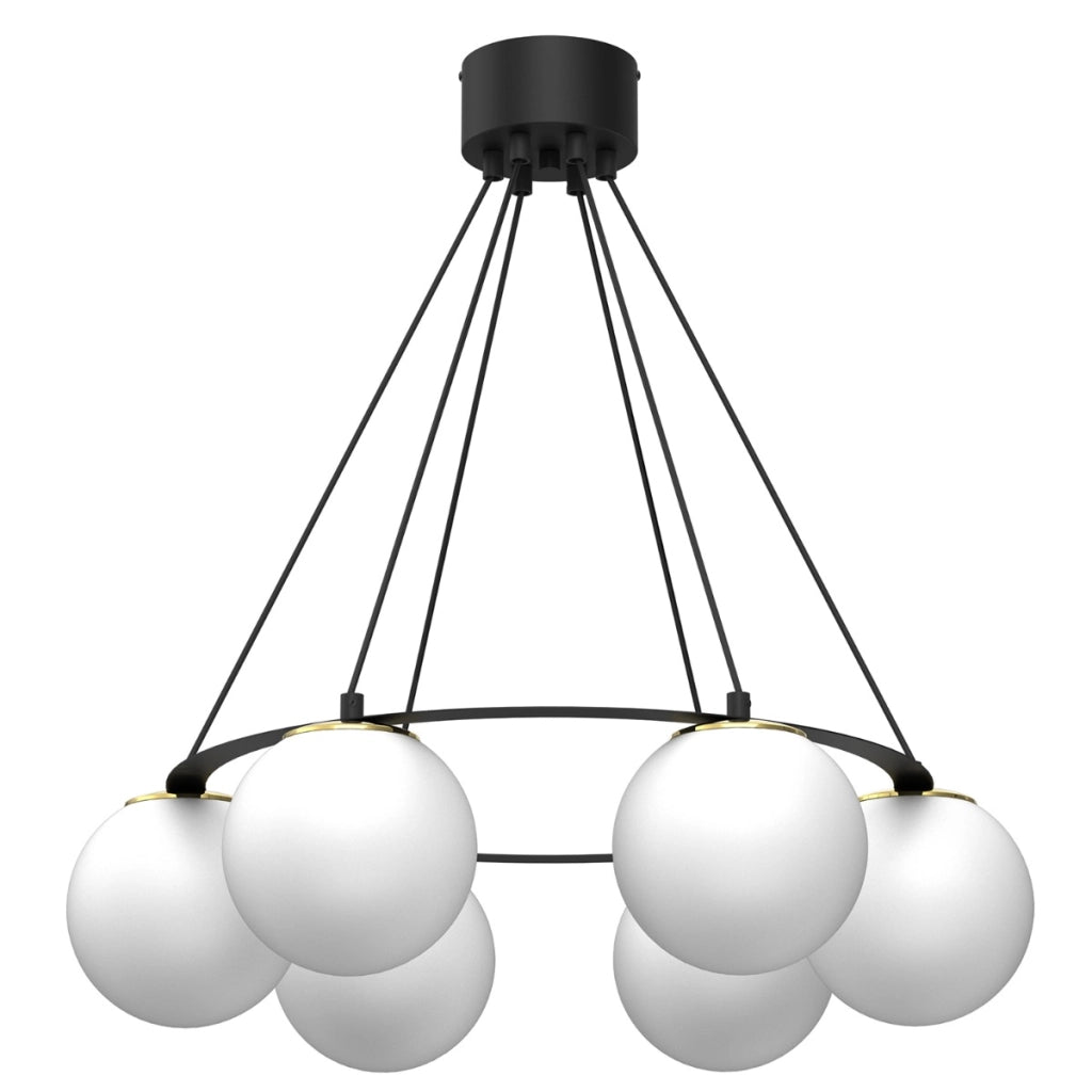 Lampada sospensione Luminex Ballo ring nero 6 sfere bianche