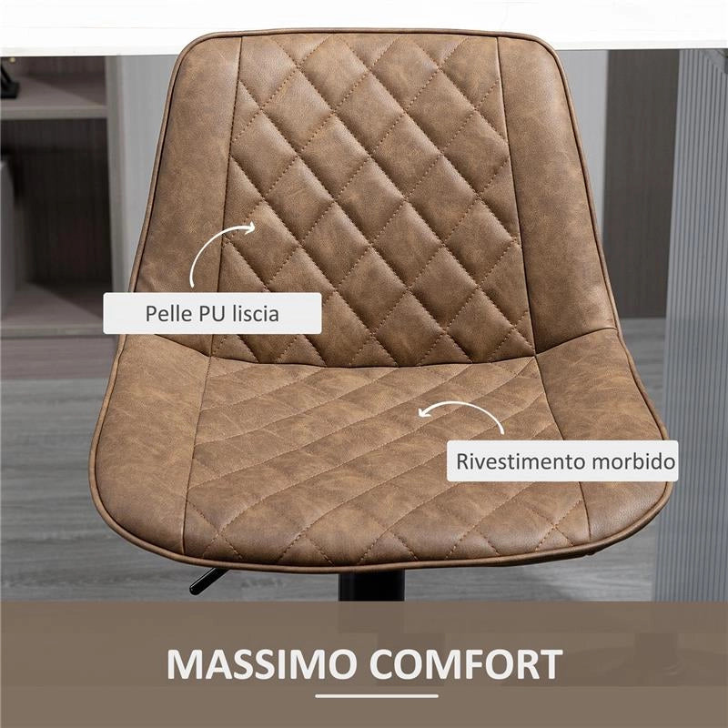 SET 2 SGABELLI DA BAR CON ALTEZZA REGOLABILE E GIREVOLI, RIVESTIMENTO IN FINTA PELLE, MARRONE SCURO