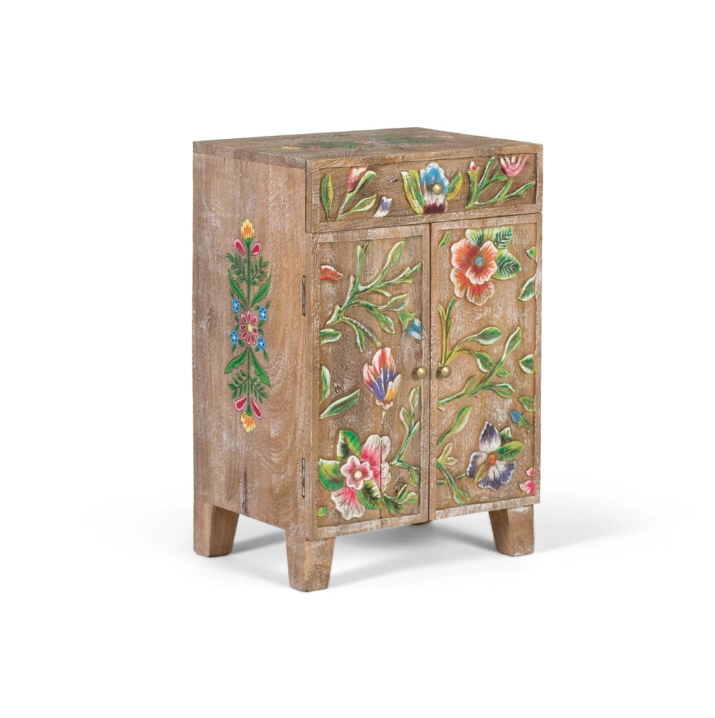 Credenza in legno di mango con dettagli dipinti a mano