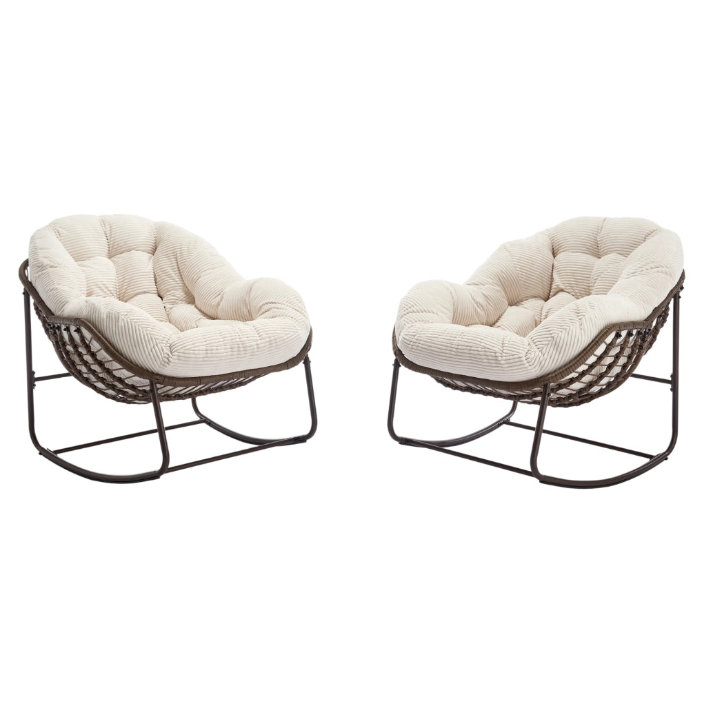 Sedia a dondolo in rattan sintetico intrecciato a mano 78x106x90 cm; bianca