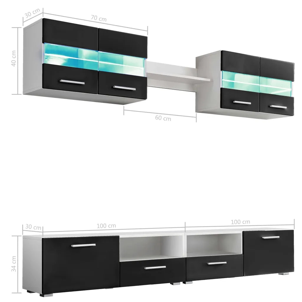 Set Parete Attrezzata Porta TV con Luci LED 5 pz Nero Lucido 246028