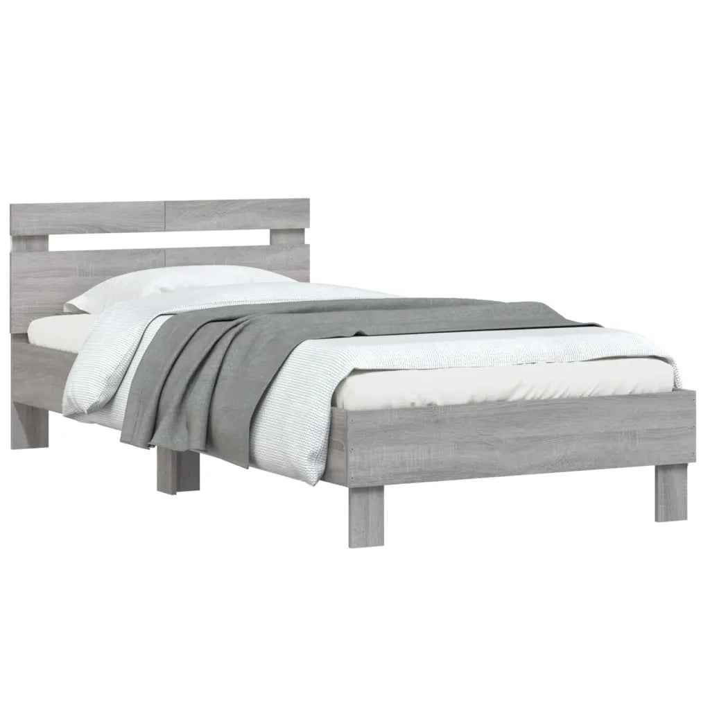 Giroletto con Testiera e LED-Struttura Letto con testiera Grigio Sonoma 100x200 cm 382181