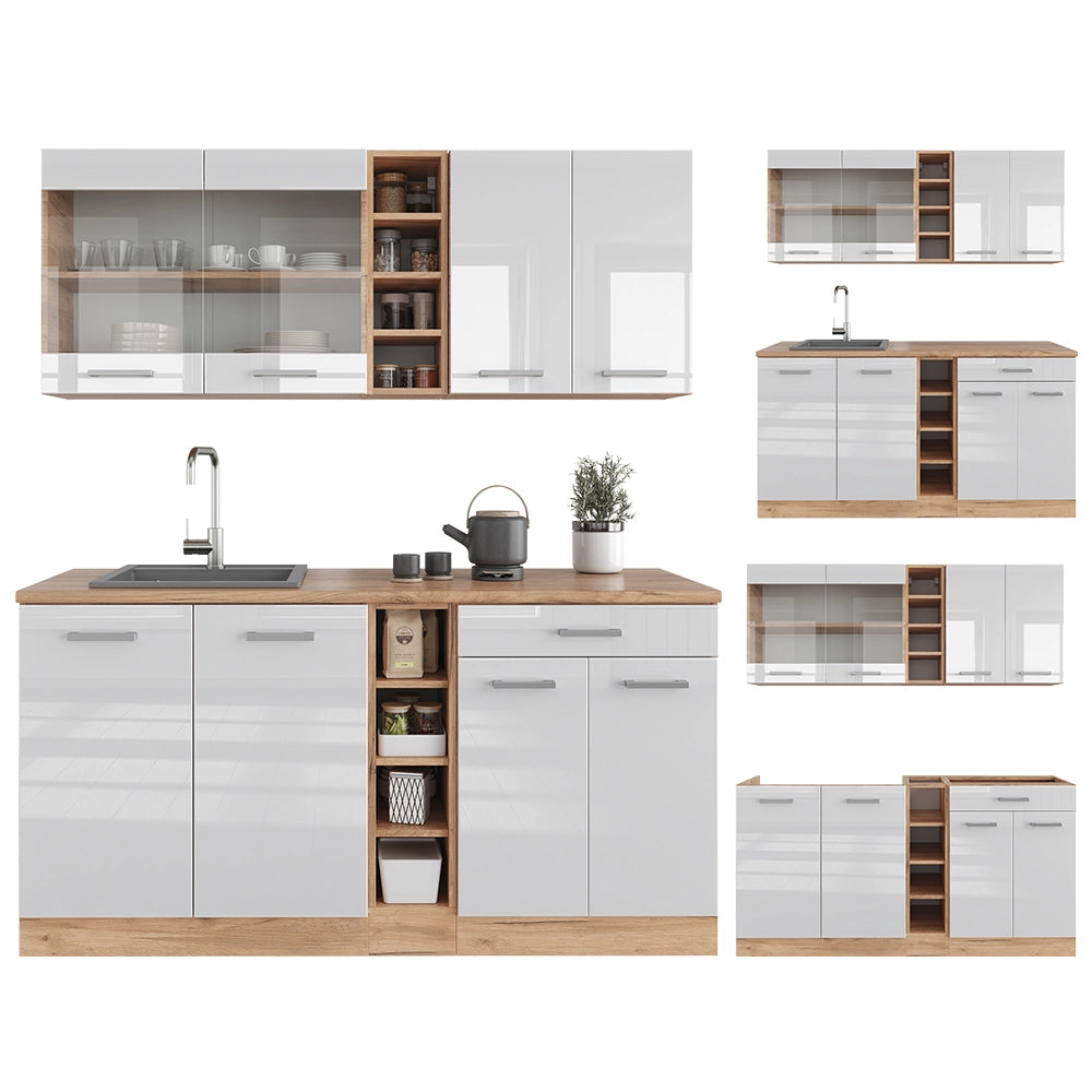 Vicco Cucina completa Bianco lucido/oro power oak 160 cm , PL Antracite