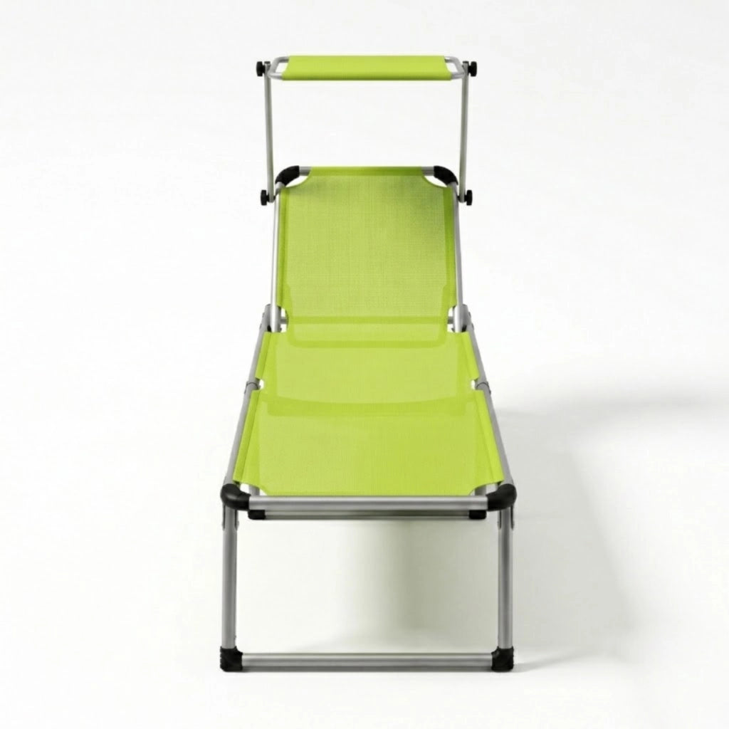 Sedia Sdraio Per Spiaggia Mare Giardino Piscina Lettino Pieghevole Prendisole Con Tettuccio Parasole Schienale Reclinabile Regolabile In 6 Posizioni Struttura In Alluminio 187 X 59 X 29 Cm Verde Fluo