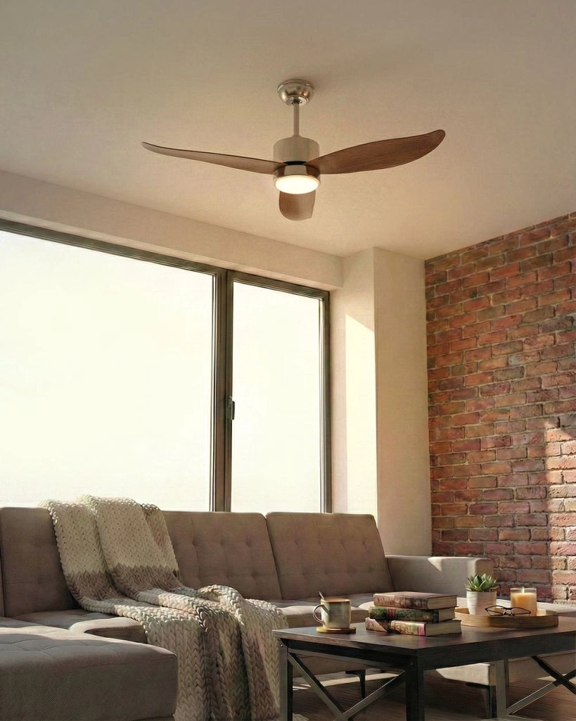 Ventilatore da soffitto con luce in materiale sintetico marrone chiaro Telecomando Moderno soggiorno scandinavo