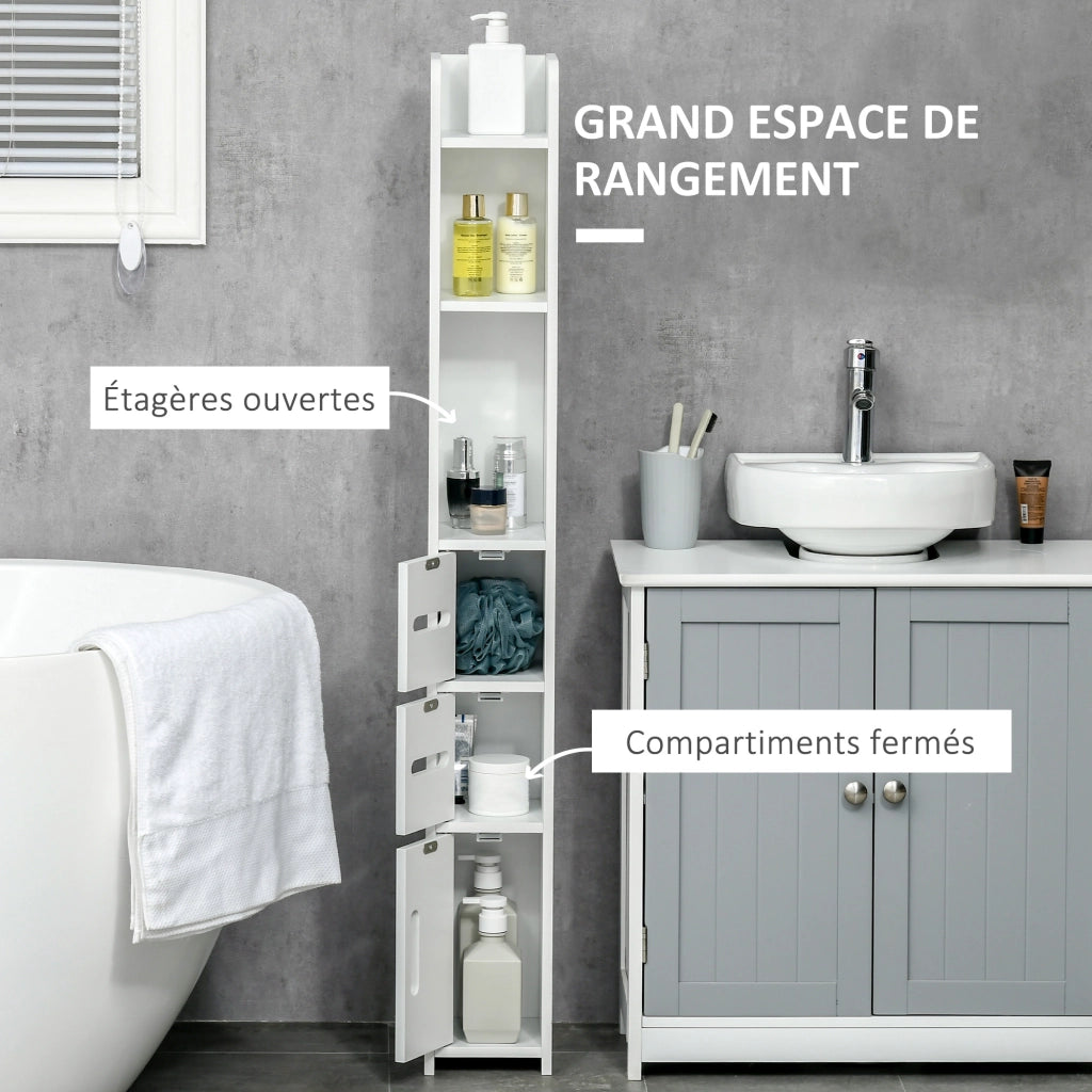 Armadio da bagno colonna alto con ripiani e ante ¨C zephmum ¨C 15x17x120 cm bianco