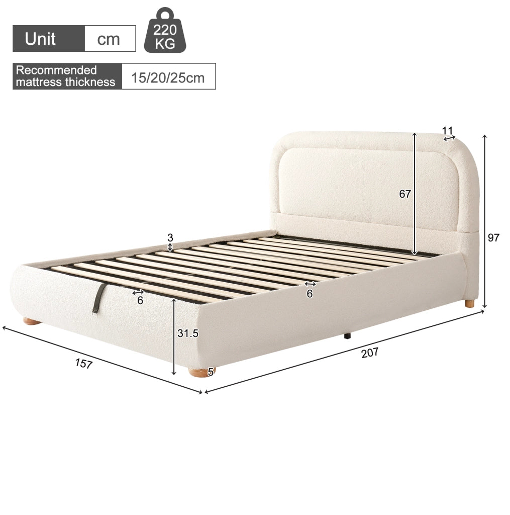 Letto con contenitore idraulico beige 207 × 157 × 97 cm