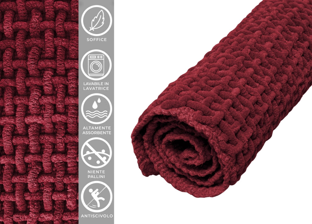 Tappeto Bagno Doccia Antiscivolo In Microfibra Super Assorbente Osaka - Parure 3 Pezzi - Bordeaux