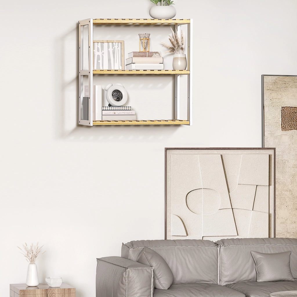 Scaffale a Muro in Bamb¨´ ¨C Xylo ¨C 3 Ripiani Naturale e Bianco 60x15x54 cm