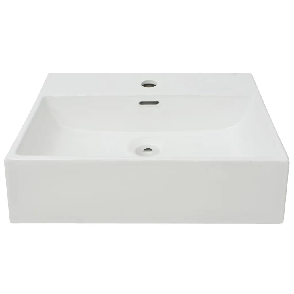 Lavandino con Foro Rubinetto in Ceramica-Lavabo-Lavello Bianca 51,5x38,5x15 cm