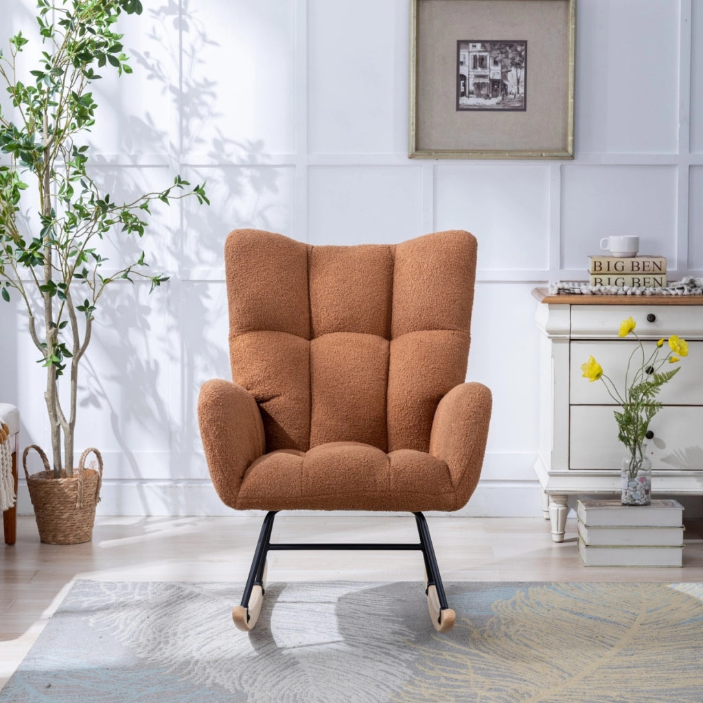 Sedia a dondolo ergonomica in tessuto teddy marrone