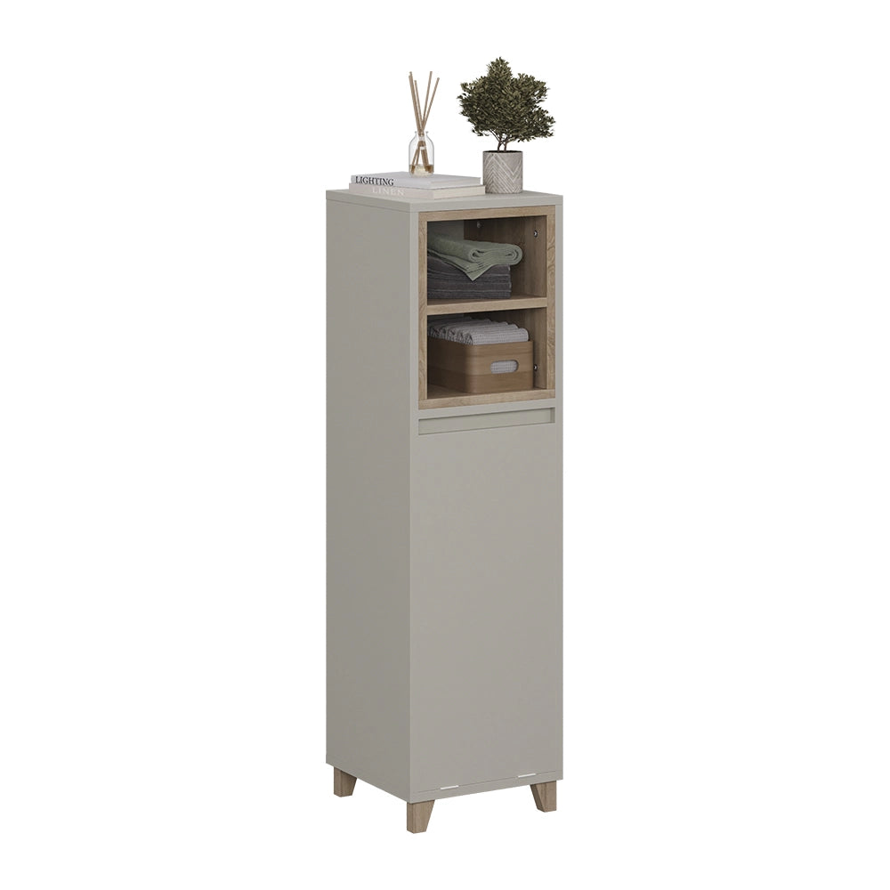 Vicco mobiletto bagno Greige/Rovere 30 x 105.2 cm con cesto portabiancheria pieghevole