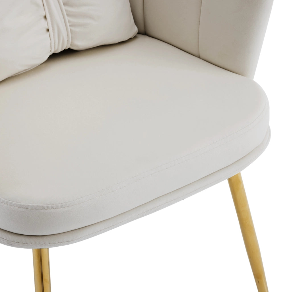 Set di 2 sedie da soggiorno in velluto beige con schienale a petalo; gambe metalliche dorate