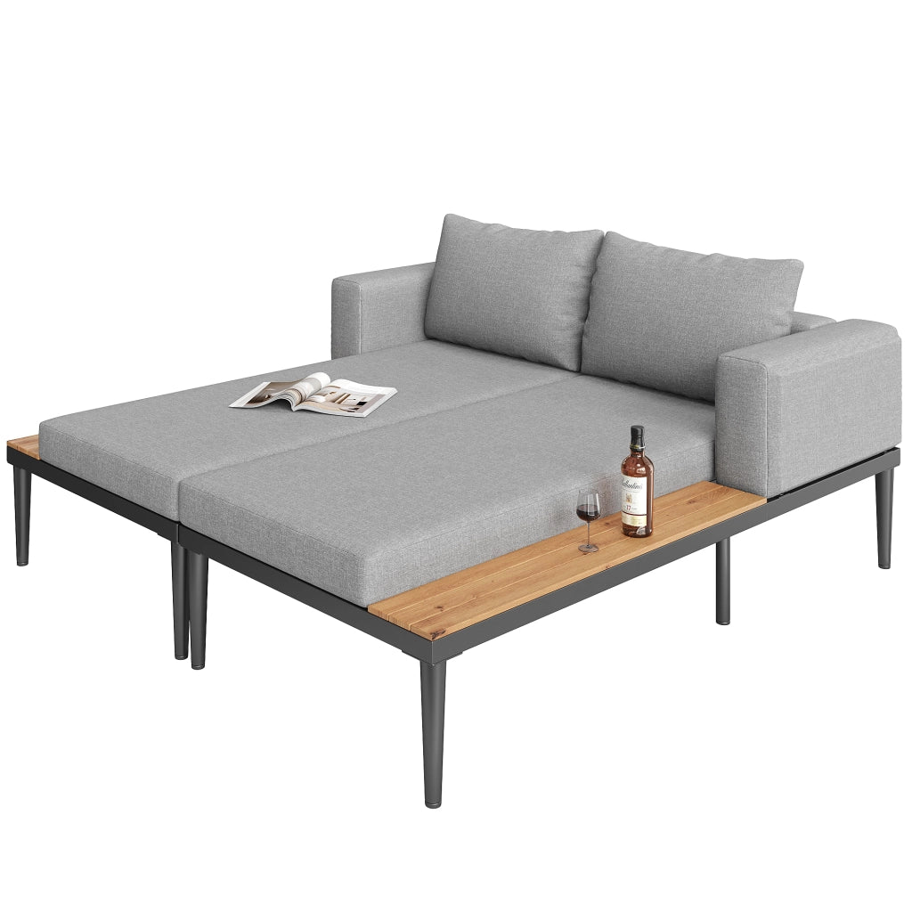 Lettino da esterno matrimoniale impermeabile con ripiani per giardino e balcone beige