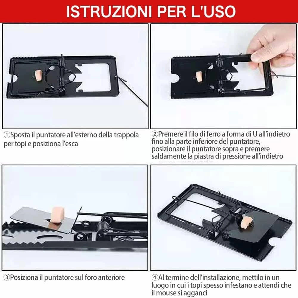 Trade Shop - Set 4pz Trappola Per Topi Grandi Piccoli Facile Da Usare Può Essere Riutilizzata -