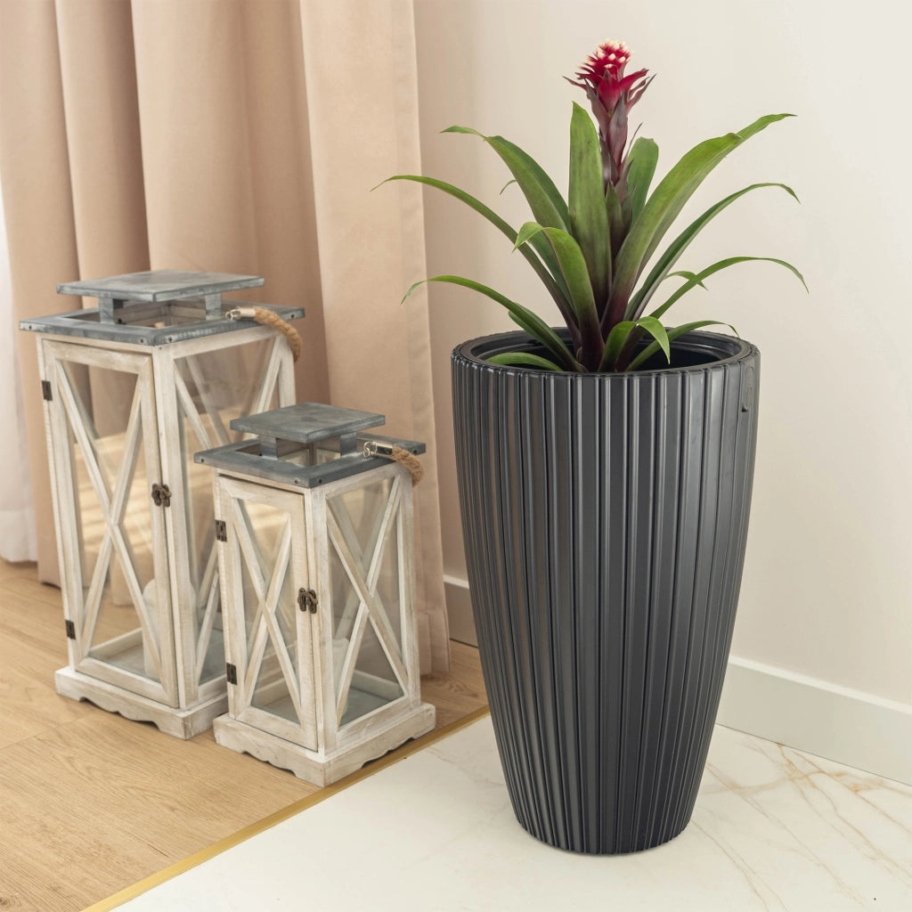 Vaso da fiori KADAX 30 cm con coperchio e inserto, vaso da fiori in plastica nero