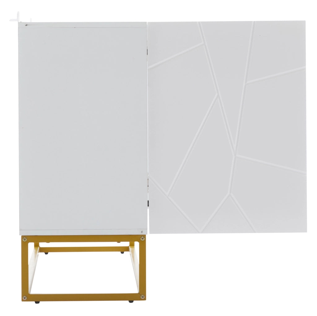 Credenza bassa 130x36x76 cm in truciolato bianco e oro， moderna