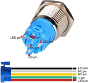Spina di accoppiamento 19mm in acciaio inossidabile 12V-24V 5A simbolo di alimentazione LED 1NO1NC SPDT ON-OFF Interruttore a giro con cassa di contatto (LED blu+bianco)