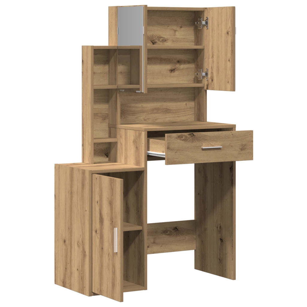 Toeletta con Specchio e LED in Legno Ingegnerizzato Rovere Artigianale