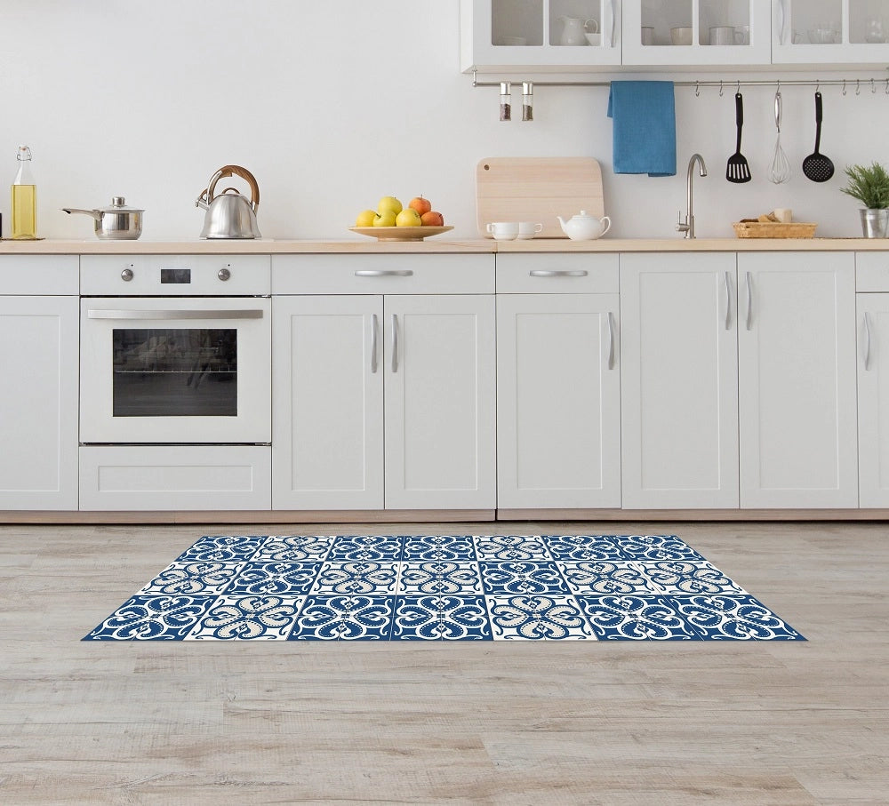 Tappeto Cucina Antiscivolo Made in Italy Passatoia Antimacchia Multiuso Corridoio Soggiorno Lavabile in Lavatrice - 50x300 - Mattonella blu