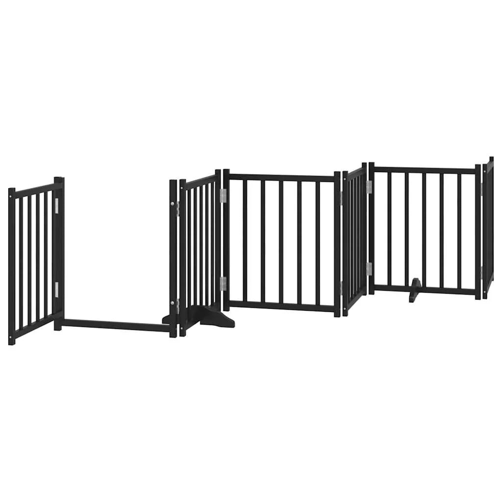 Cancelletto di sicurezza per cani con porta 6 pannelli legno massello di abete nero 02_0023332