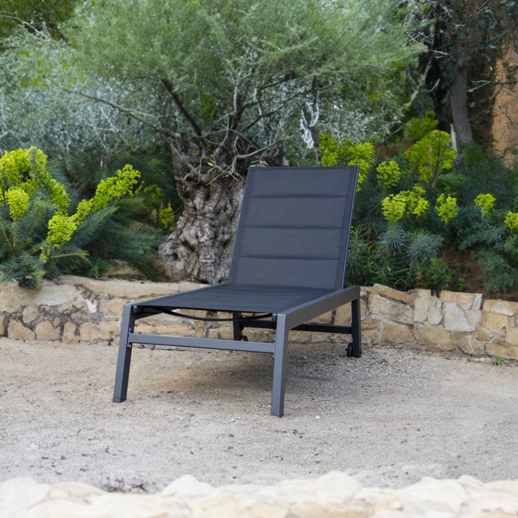Lettino BARBADOS in textilene nero - alluminio grigio antracite