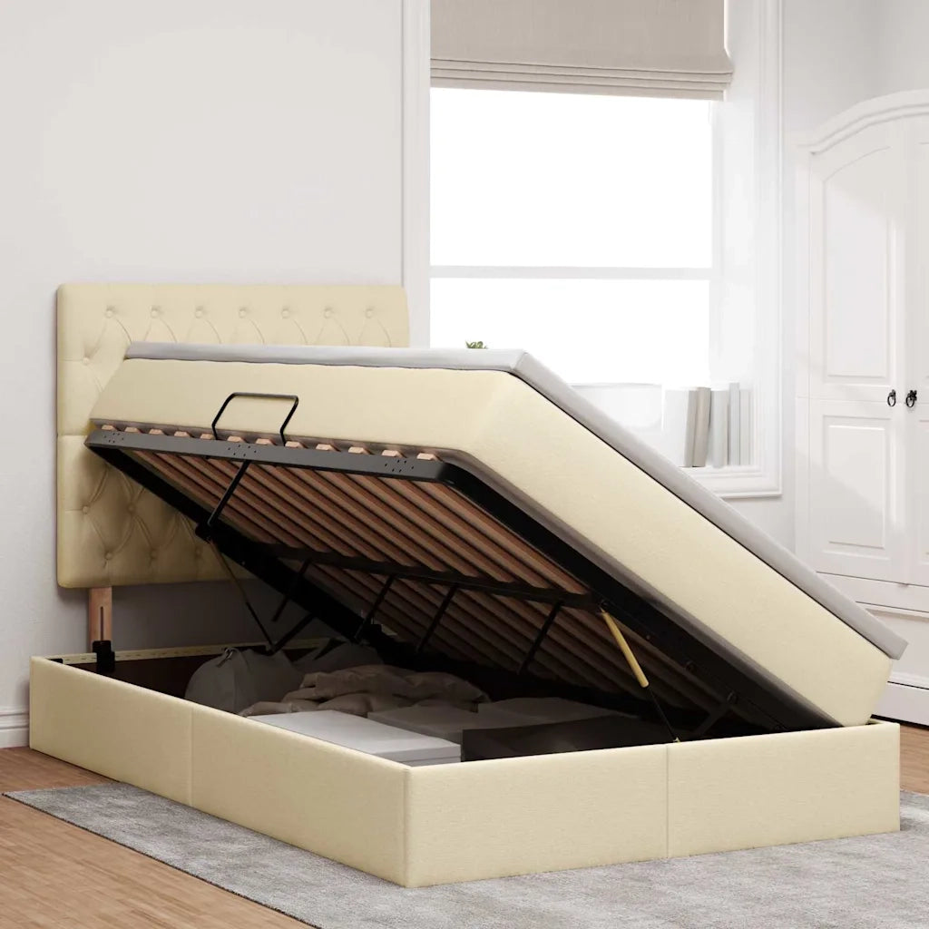 Letto con contenitore e LED Crema 120 x 200 cm Poliestere