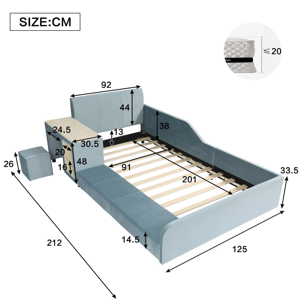Letto singolo imbottito 90x200 cm con scrivania e sgabello