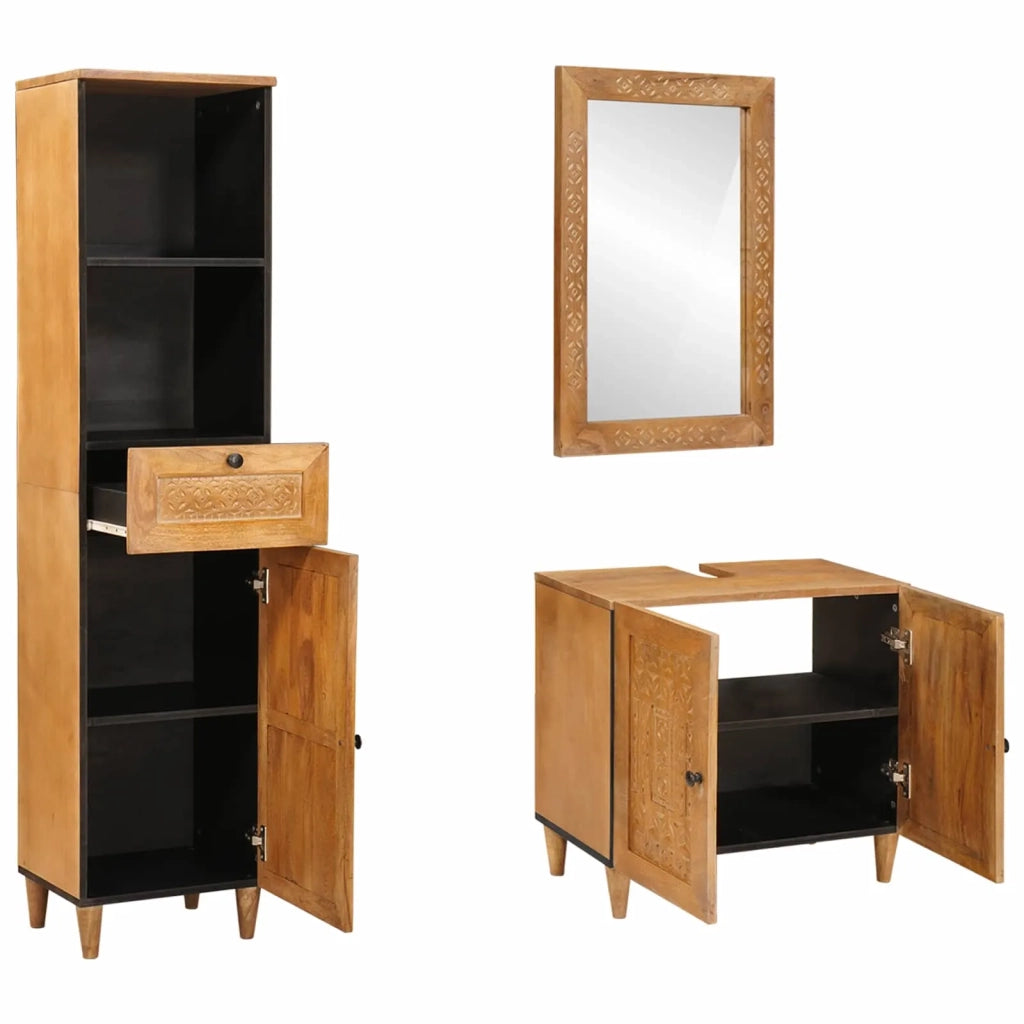 Set di mobili per il bagno 3 pcs Marrone Legno multistrato 3310067
