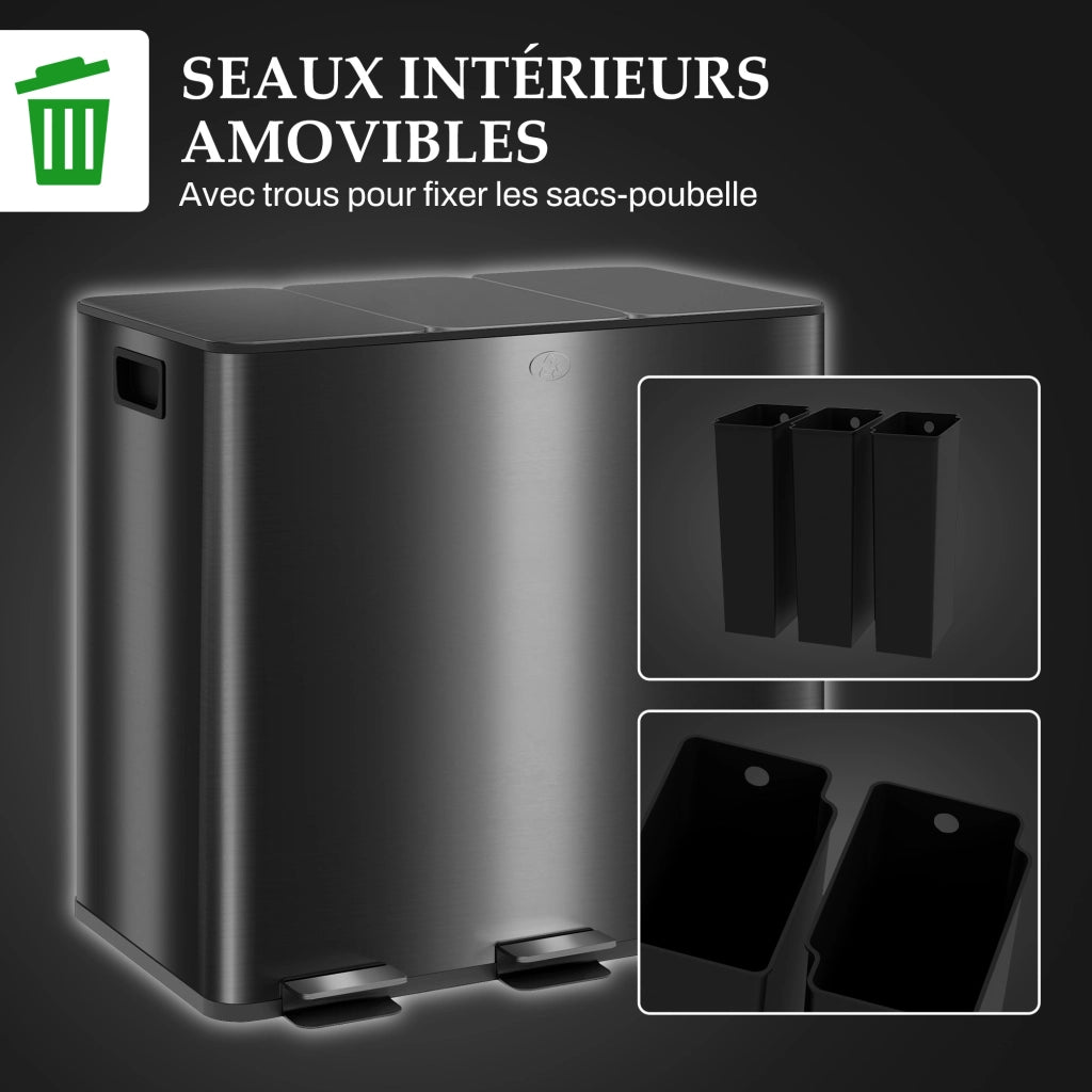 Bidone per la Raccolta Differenziata da Cucina 45L ¨C zephmum ¨C 3 Scompartimenti 15L, Nero