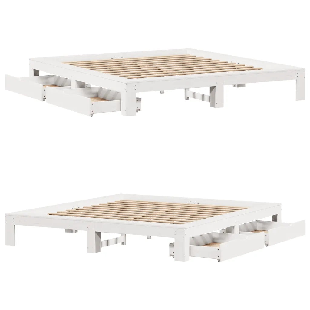 Giroletto senza Materasso Bianco 200x200 cm Legno Massello Pino