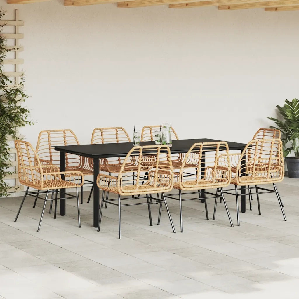vidaXL Set da Pranzo da Giardino 9 pz Polyrattan Vetro