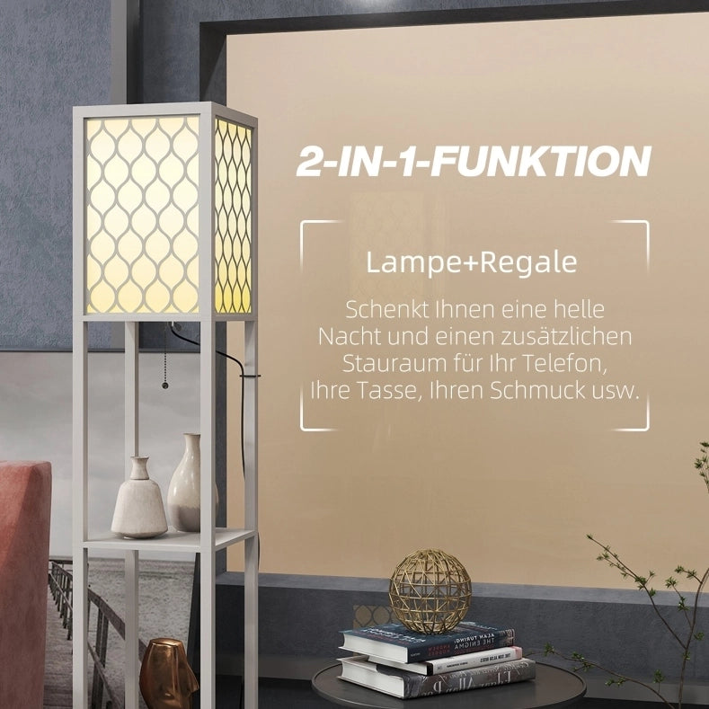 Lampada da terra ULEVR 26x26x156 cm con 2 ripiani e interruttore a catenella, grigio chiaro