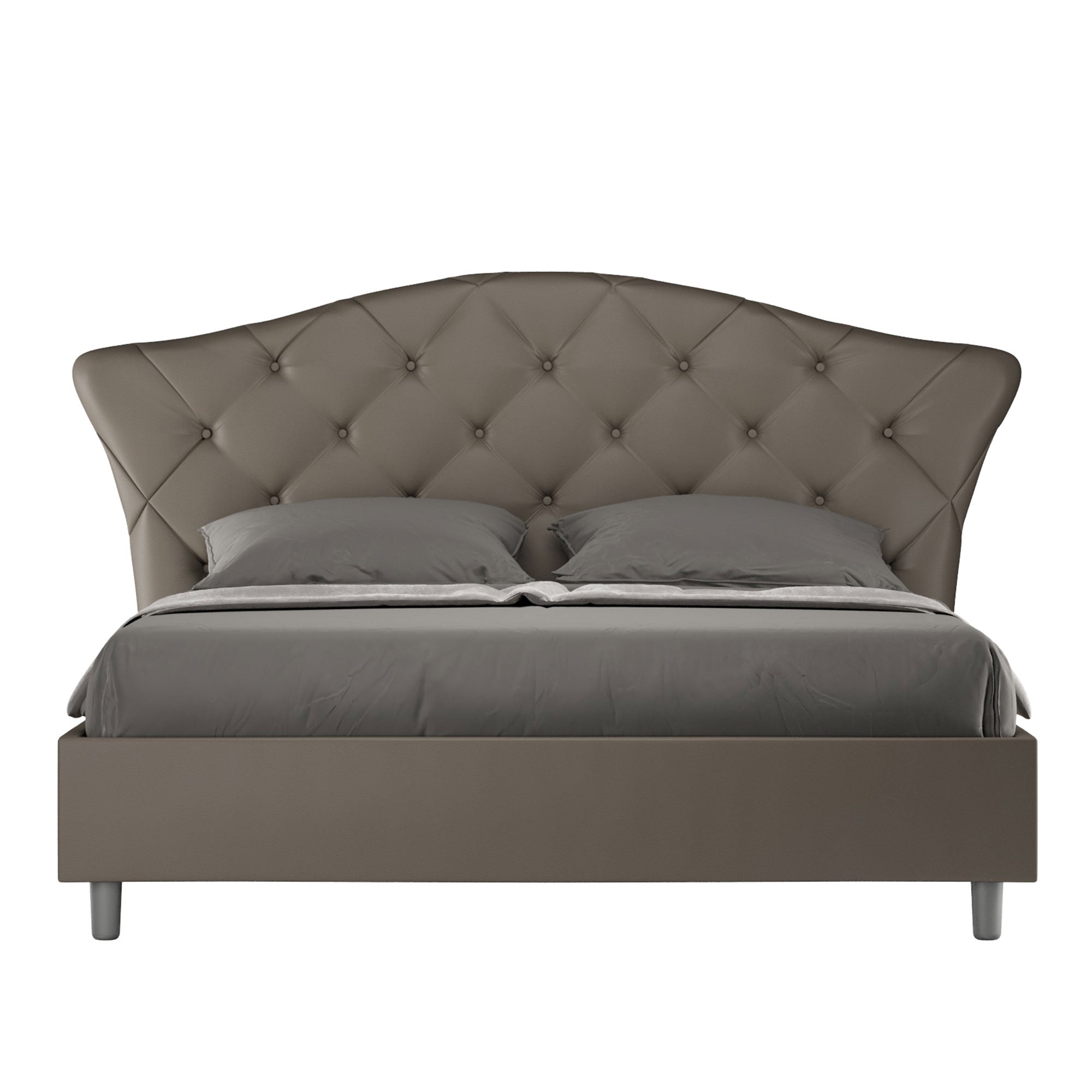 Letto Matrimoniale 160x190 cm con Rete con Testata Imbottito in Similpelle Langre Cappuccino