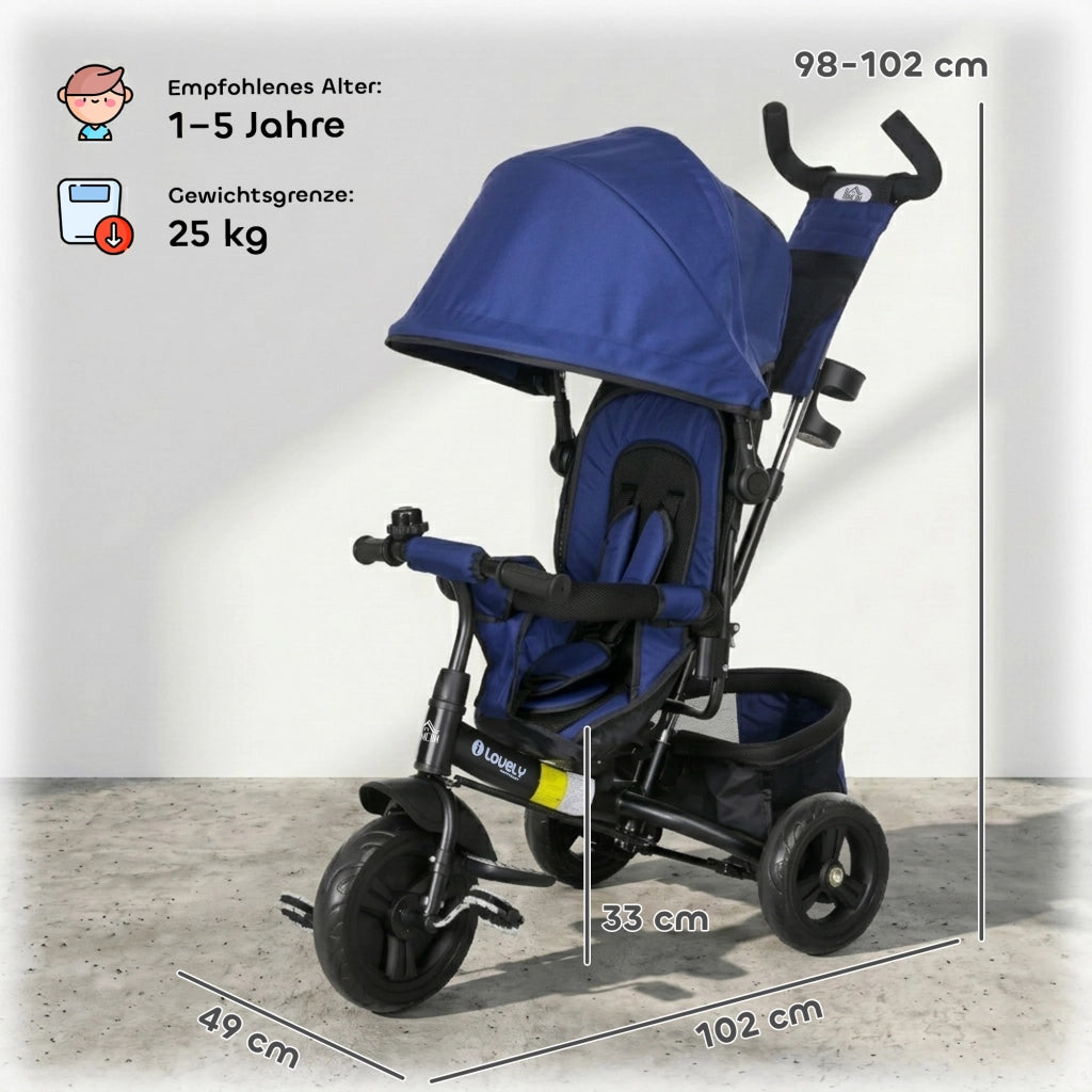 Triciclo per Bambini ¨C Zephmum ¨C Metallico, Blu Scuro con Cestino e Portabicchieri
