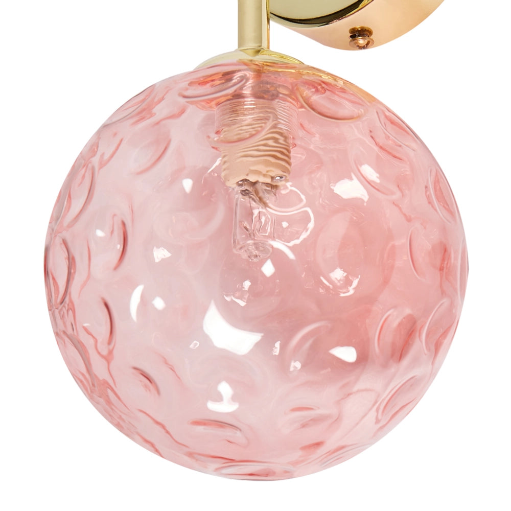 Set di 2 lampade da parete con paralume in vetro rosa e metallo dorato stile Industriale moderno