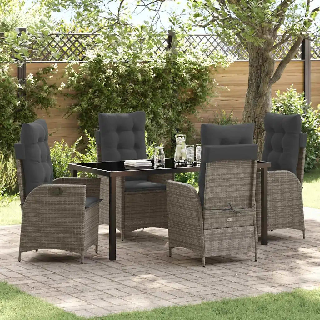 Set da Pranzo per Giardino con cuscino 5 pcs Grigio polyrattan
