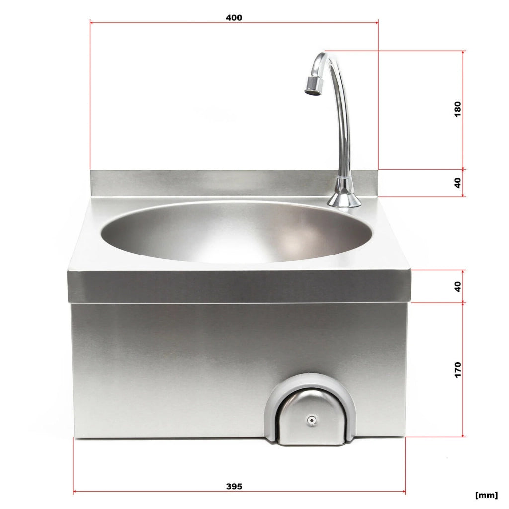 Lavello gastronorm in acciaio inox con vasca rotonda e lavamani azionabile con comando a ginocchio 16_0002397
