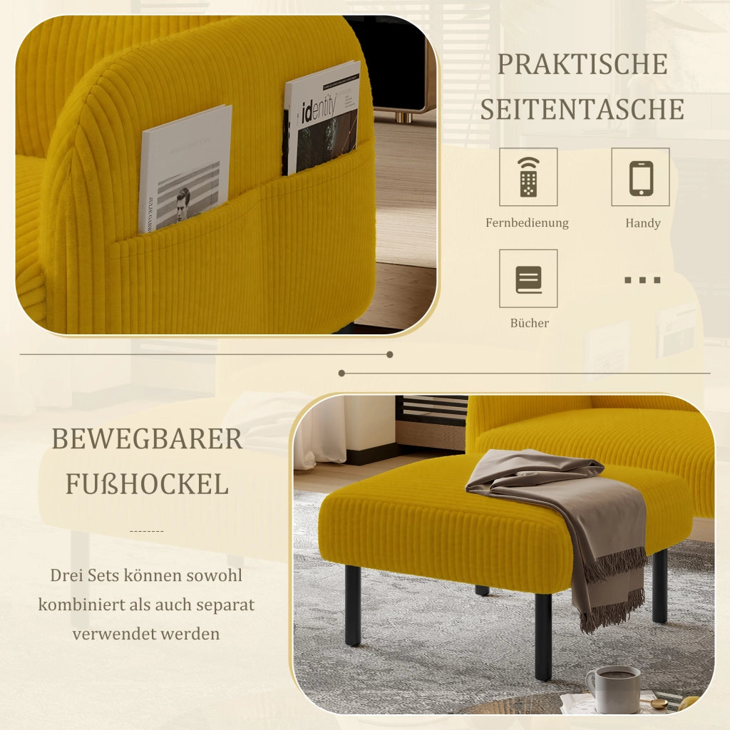 POLTRONA singola in corduroy giallo 67x75x79 cm con tasca laterale