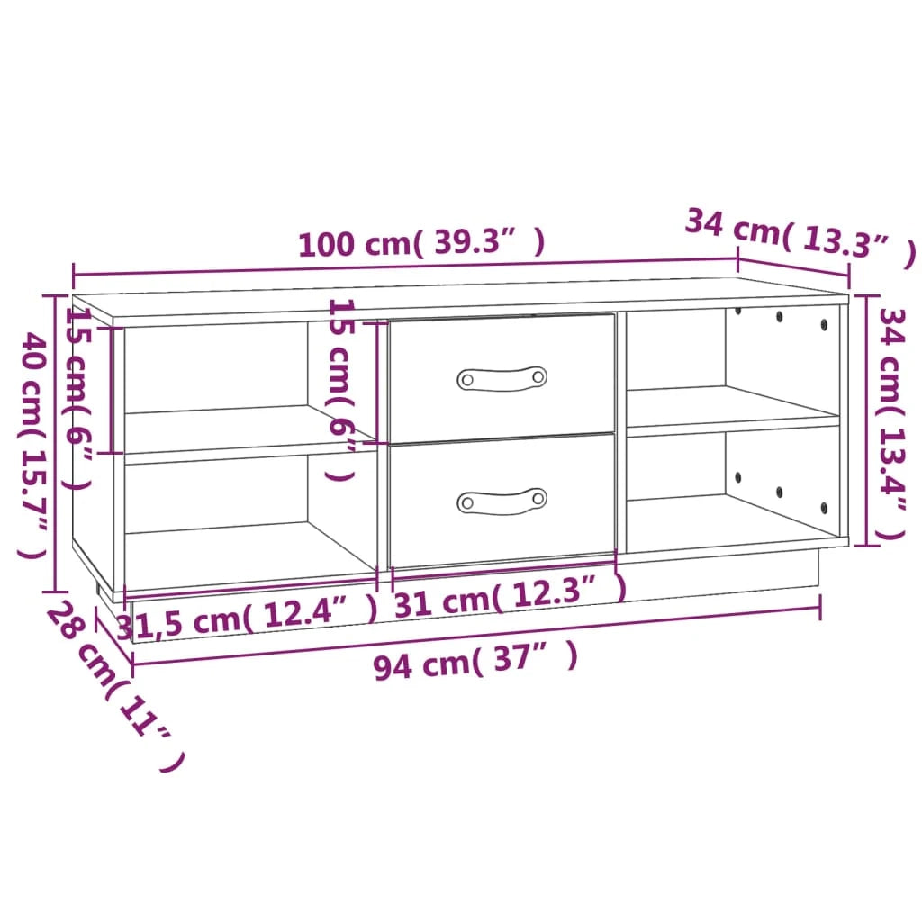 Mobile TV multimediale scaffale TV credenza mobile TV sala da pranzo soggiorno camera da letto 100 x 34 x 40 cm legno di pino massiccio bianco 02_0025466