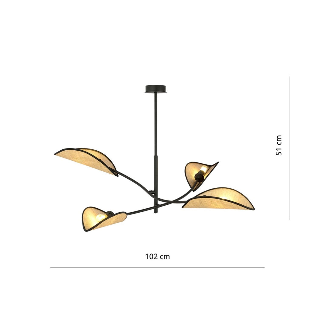 Lampada a sospensione Lotus in acciaio nero e rattan