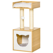 Albero per gatti a 2 livelli con letto e tiragraffi ¨C zephmum ¨C bianco e rovere 35x35x81 cm
