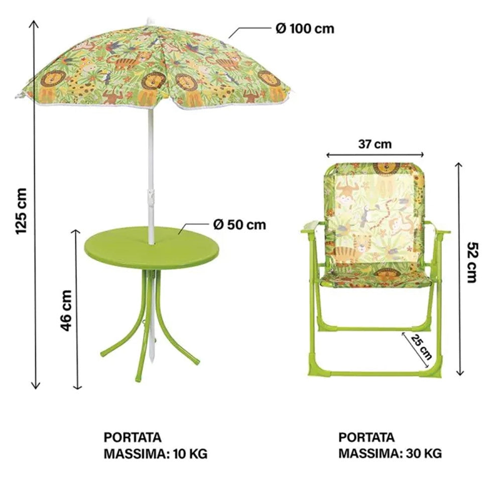 Trade Shop - Set Da Giardino Per Bambini Con Tavolino Rotondo Sedie Pieghevoli Ombrellone Verde 529028 -