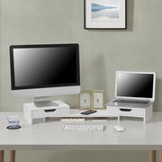 Supporto di Rialzo Monitor 'Marttila' Stand per 2 Schermi - Base con Cassetti - Bianco [en.casa]