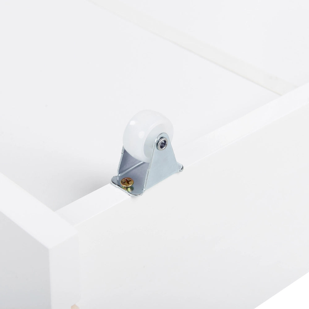 Set di 2 cassetti per il letto in legno massiccio bianco Scatole sotto il letto con ruote