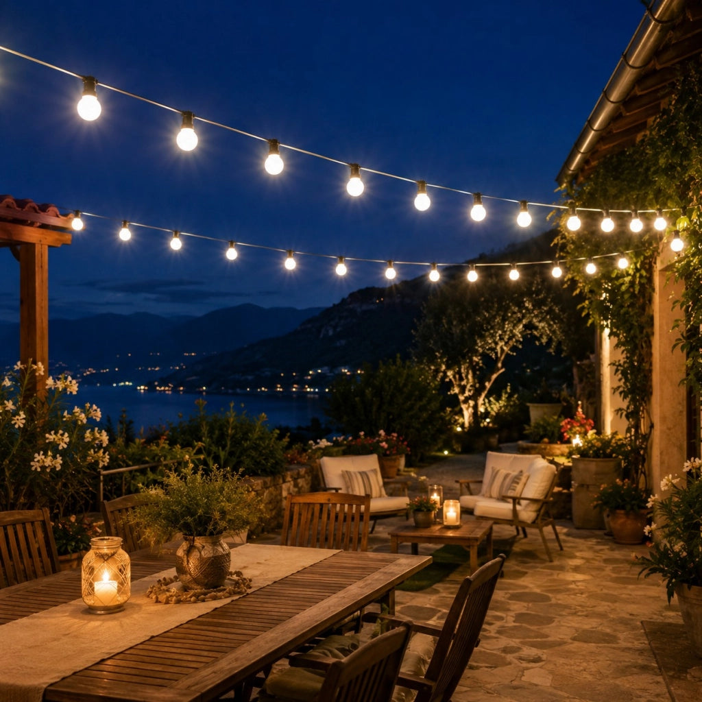 Catena Luminosa LED da Esterno 20 Lampade G50 Luce Bianca 10 m IP44 Prolungabile Alimentatore Incluso per Giardino Gazebo Terrazza