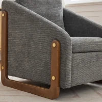 Poltrona d'arredo per soggiorno con braccioli in legno, cuscino posteriore e tessuto in chenille, 73.5x73.5x73.5 cm, Grigio