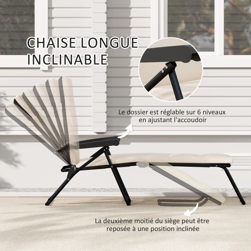 Lettino da giardino pieghevole con materasso ¨C Minimal ¨C crema 153x58.5x89 cm