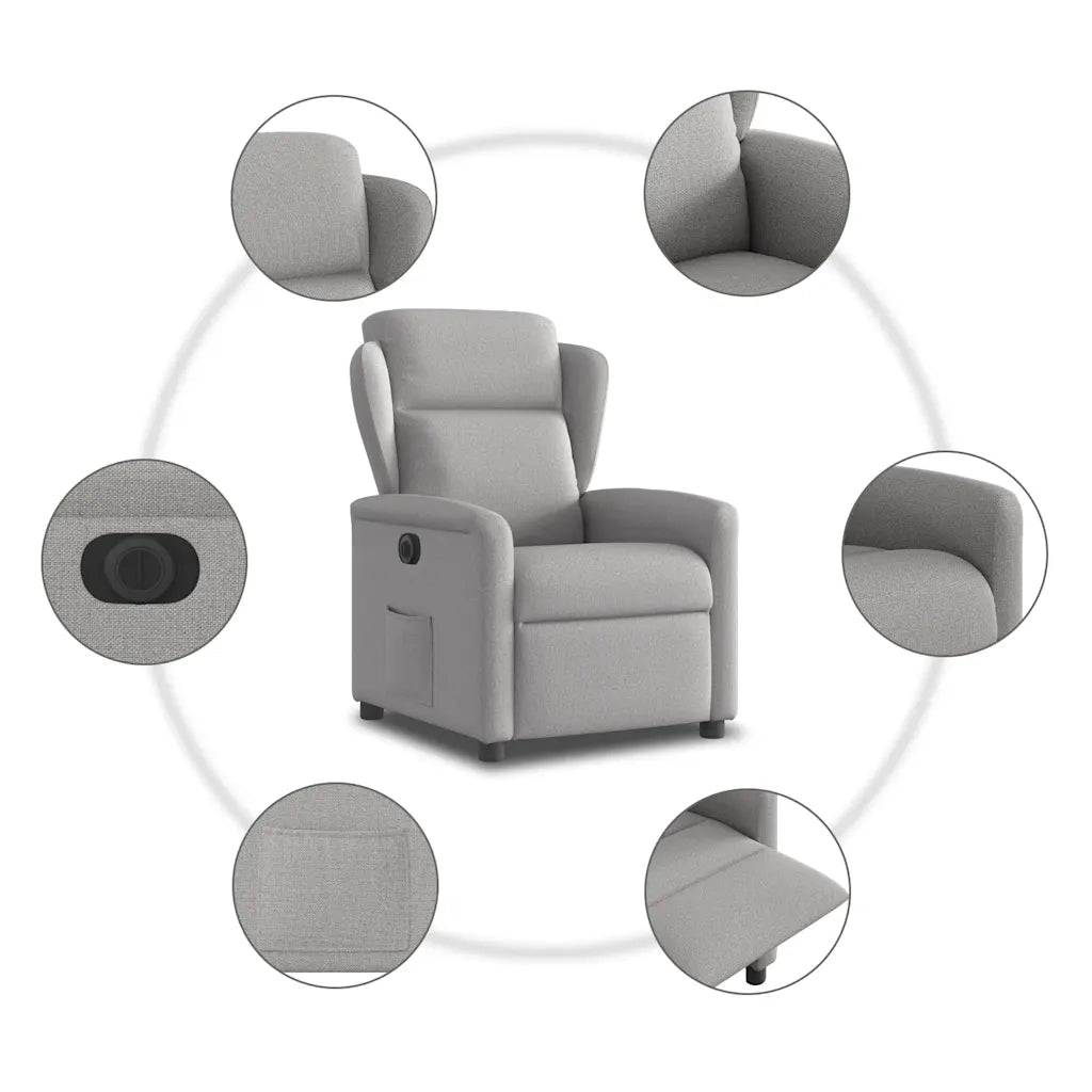 vidaXL Poltrona Elettrica Reclinabile Grigio Nuvola in Tessuto