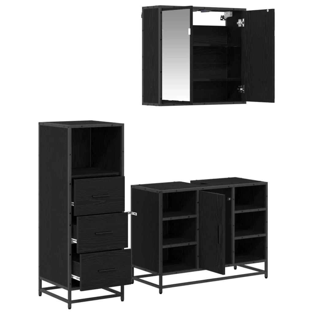 Set di mobili per il bagno 3 pcs Rovere Nero Legno multistrato 3402526